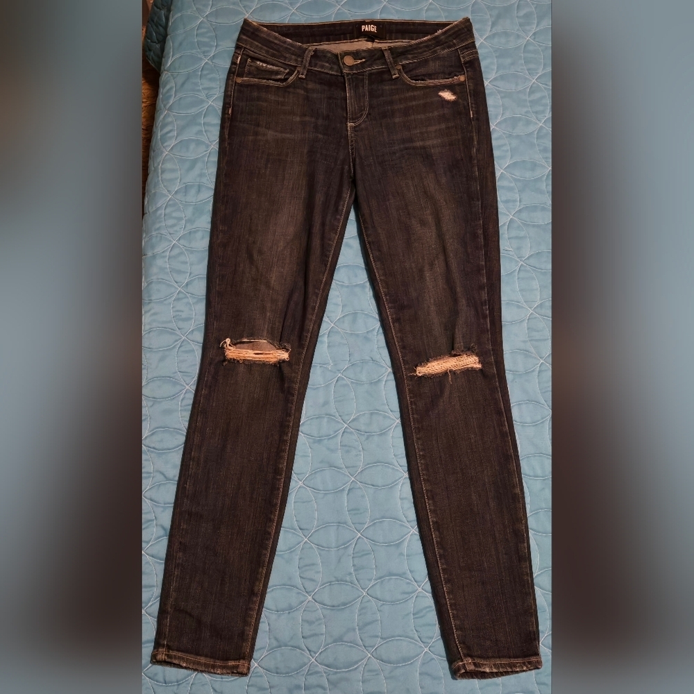 EC~Paige Verdugo Ankle Distressed Midrise Dark Blue Jeans - Picture 3 of 12